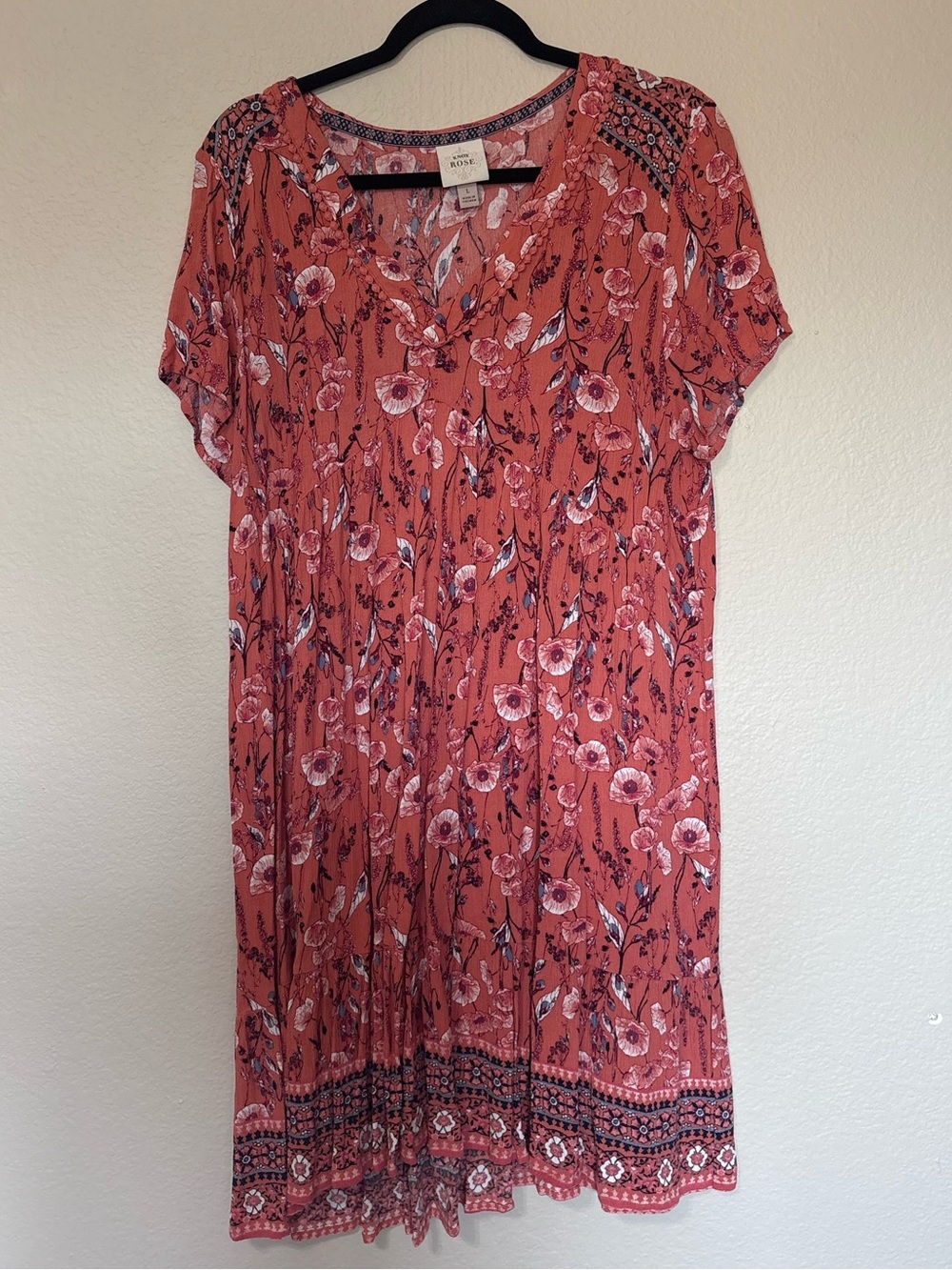Lane Bryant Coral Floral Short-Sleeve V-Neck Dress